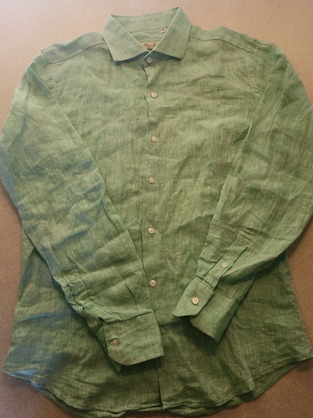 Puro Lino Linen Teal Button Up Shirt - Size 39 / 15.5 - Made In Italy